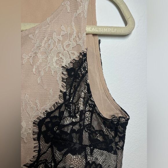 LOFT Blouse Size 4 Nude Eyelash Lace Ribbon Tie Peplum Tank Top - Picture 6 of 8